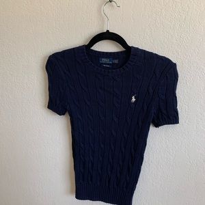 Short sleeve cable knit sweater